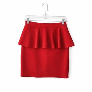H&M Divided Red Ruffle Mini Skirt Size 8 Peplum Layer Stretch Waist